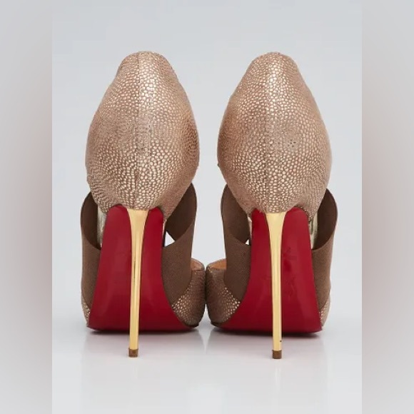 Christian Louboutin Big Dorcet 120 Peep-Toe Pumps Gold Textured Leather Size 6 - Picture 4 of 17
